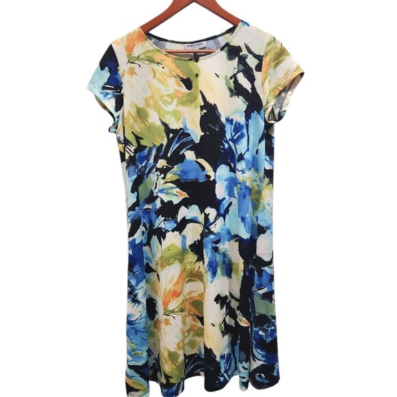 Shelby & Palmer Women's Dress Large Multicolor Abstract Floral Print Cap Sleeve - Picture 7 of 10